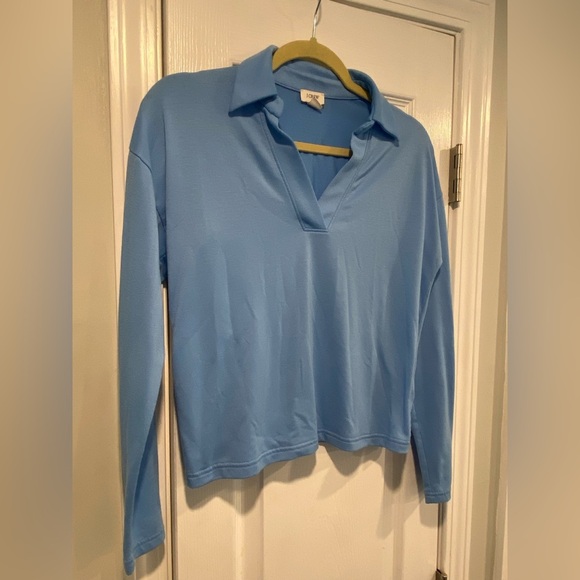 J. Crew Size XS Robin Egg Blue Long Sleeve V Neck Pullover Collared Top - Picture 3 of 10